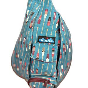 KAVU Rope Bag Sling Backpack Row House Print Cotton Canvas Crossbody